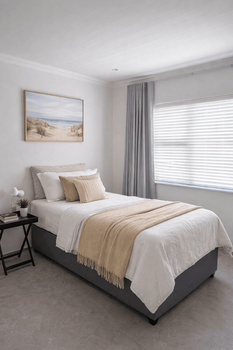 Cozy bedroom with coastal decor